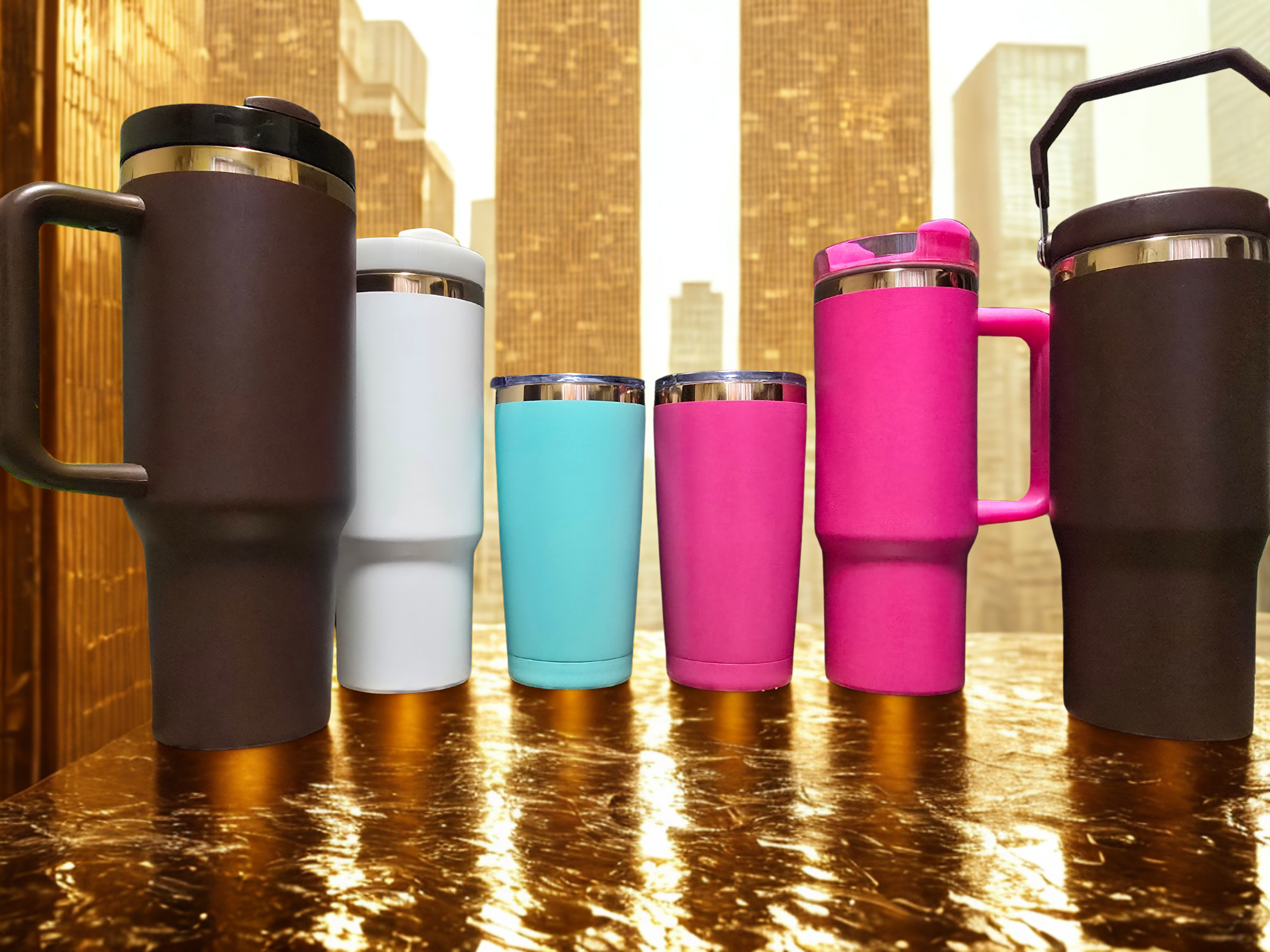 Assorted tumbler styles with gold-plated metal finish
